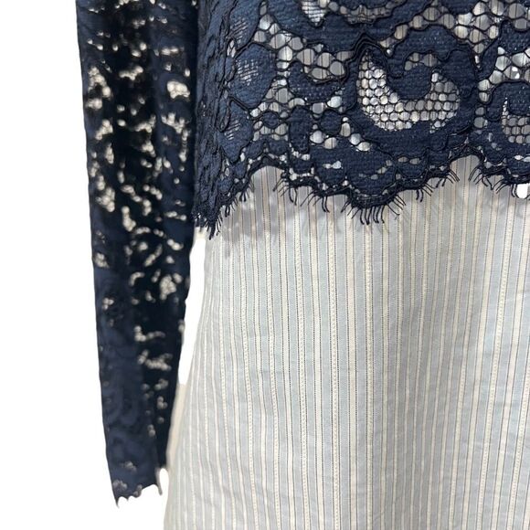 SANDRO PARIS Medium Lace Pinstriped Combo Blouse Long Sleeve Blouse - Picture 8 of 11